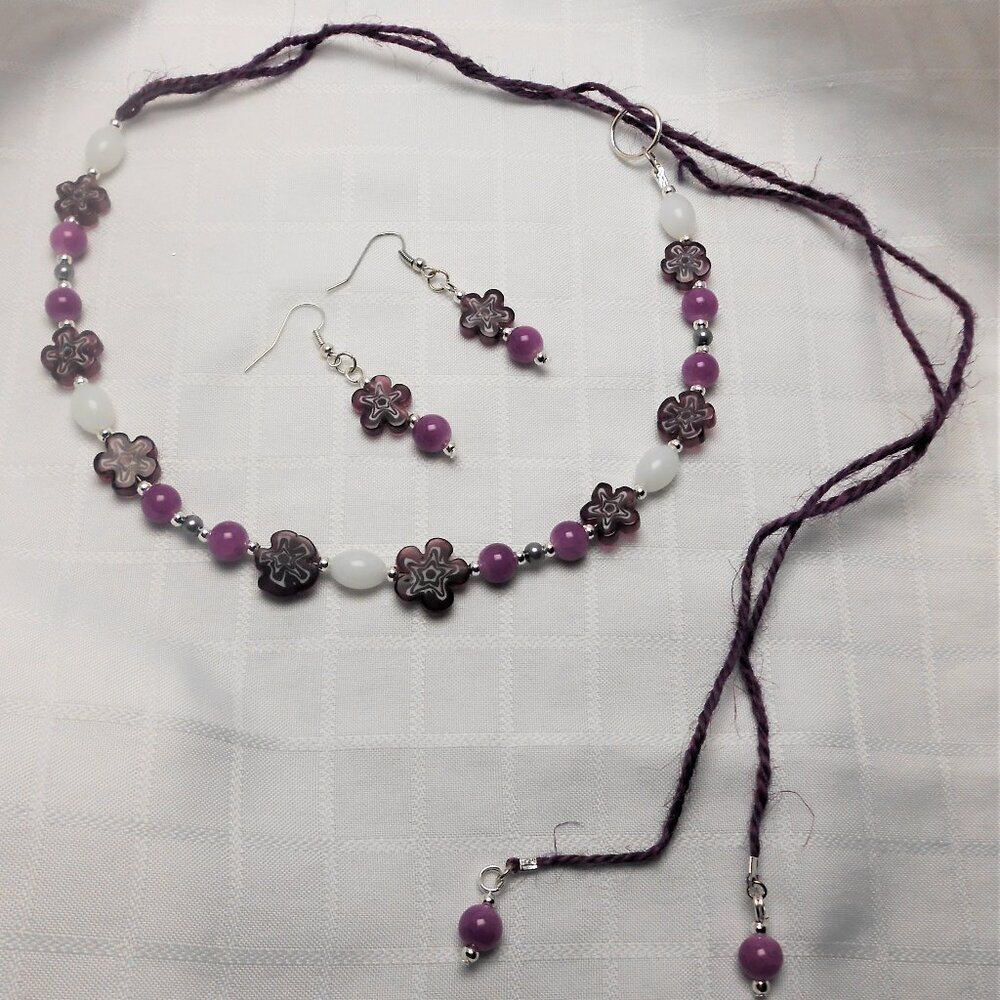 No 799 Handmade necklace-bracelet and earrings made of Millefiori glass beads